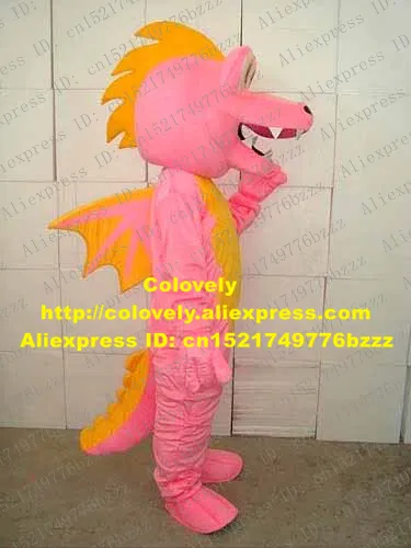Costume da bambola mascotte Fancy Pink Costume da mascotte dinosauro Mascotte Dino Dinosauro con piccole ali gialle rosa Pancia gialla per adulti No.2480 Fre