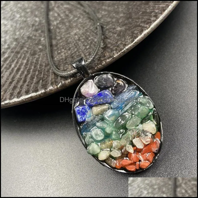 fashion 7 chakras oval round shape pendant natural healing stone crystal quartz amethyst crystal necklace