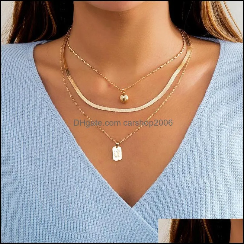 pendant necklaces punk multilayer flat blade snake chain choker neckalce for women fashion geometric round ball letter collier jewelry