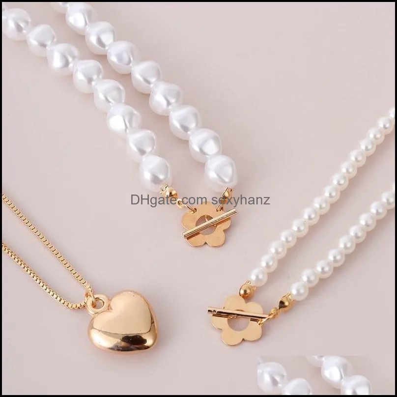 Heart-shaped Pendant Necklaces Complex Neck Beaded Irregular Shaped Pearl Clavicle Chain Evening Dress Multi-layer Creative Fine Chains Necklace Jewelry