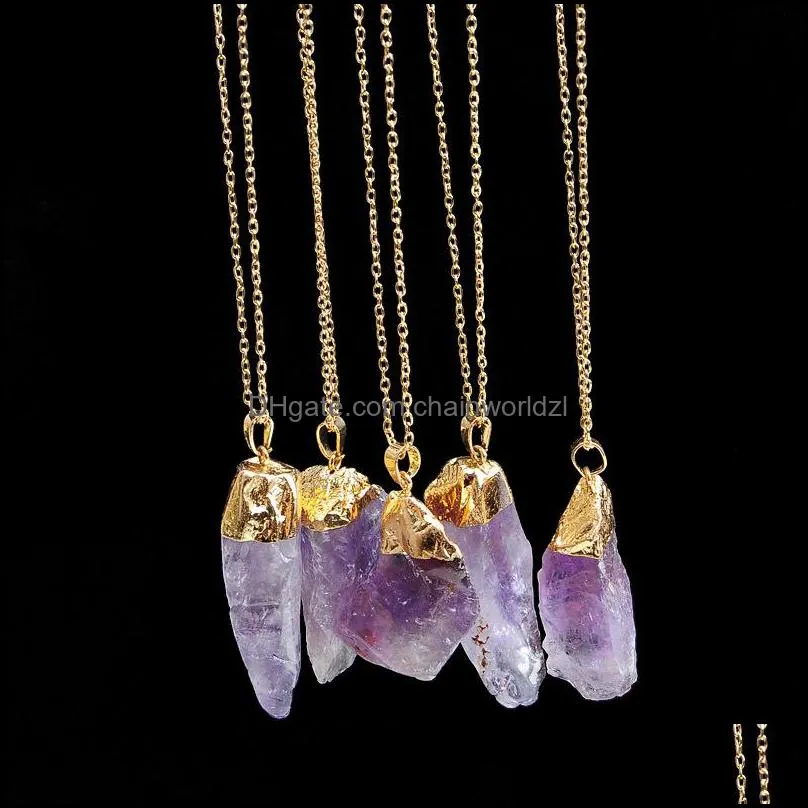 Crystal Quartz Healing Point Chakra Bead Natural Gemstone Necklace Original Pendant Women Men Jewelry Plated Gold Chains Statement