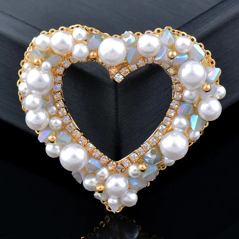 Alfileres, broches Sinleery Vintage Heart Heart Starfish Flower ventilador Pearl Cubic Zirconia para mujeres Accesorios de boda en color de oro XZ218 SSP