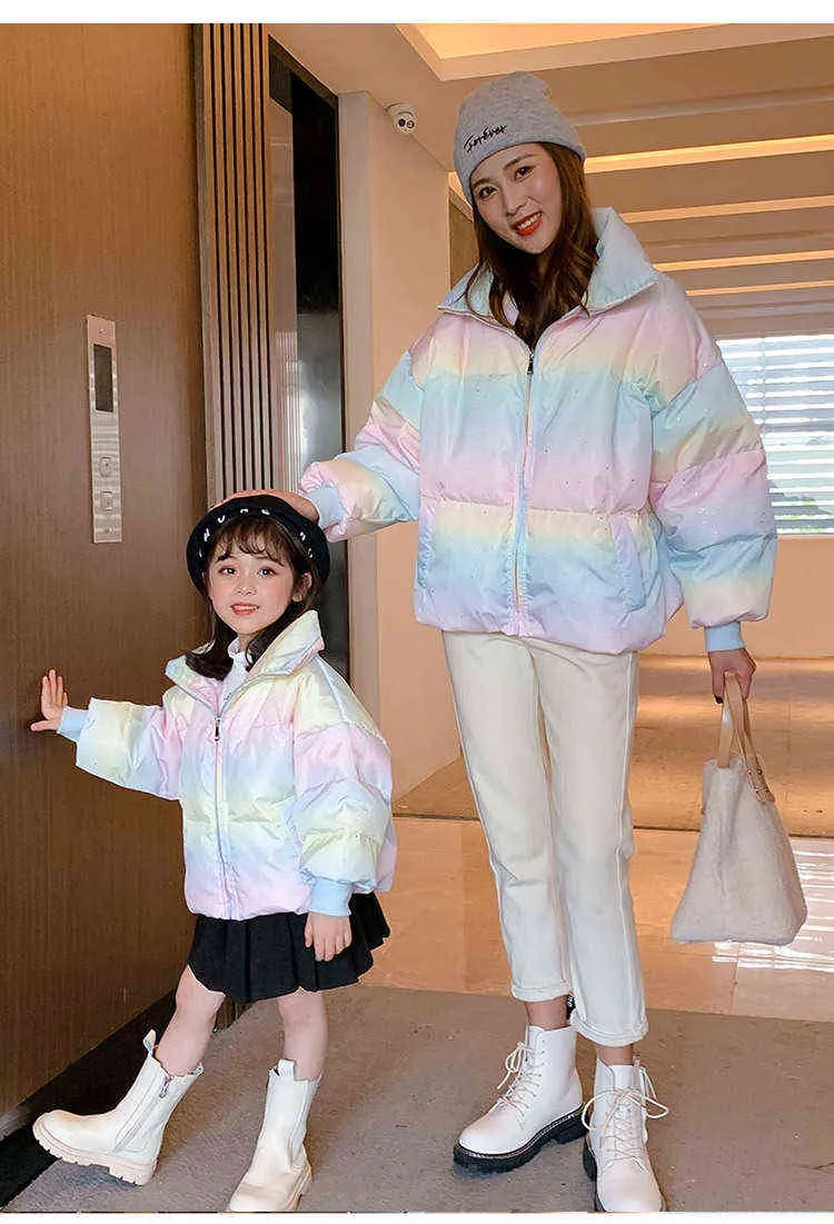 Family Matching Rainbow Clothes Outfits Winter Mum And Me Warm Autumn Clothes J220718