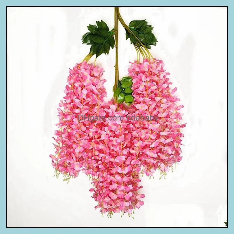 artificial silk wisteria flower wedding decor vines hanging rattan bride flowers garland for home garden wll596