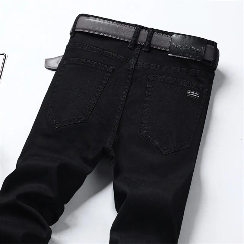 Black Branded MenS Stretch Jeans Spring Summer Business Casual Loose Straight Denim Trousers Male Autumn Slim Pants 220711