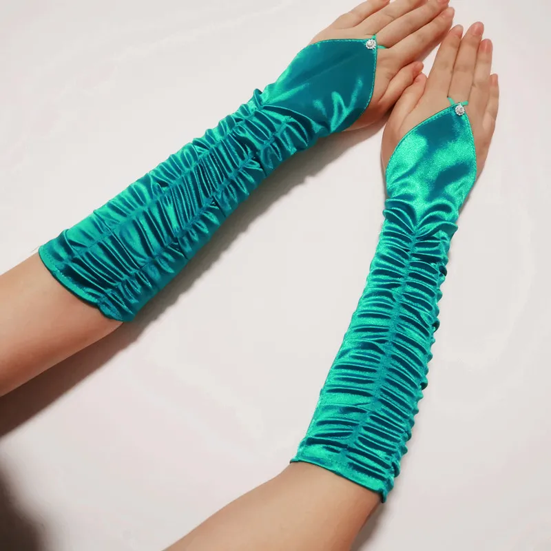 Teal satin store gloves