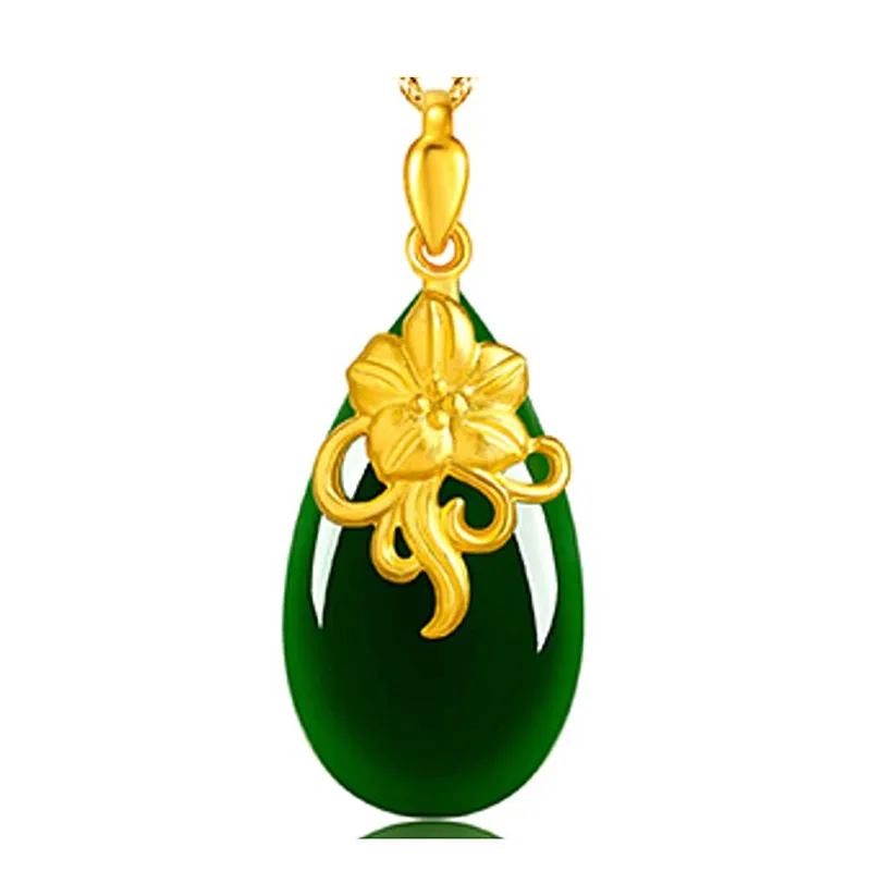 Classico elegante ciondolo di prugna in fiore collana di giada intarsiata in oro imitazione collana di calcedonio a forma di goccia di giada Hetian