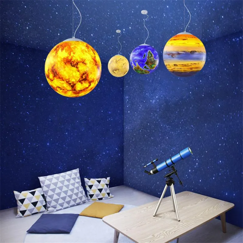 Pendant Lamps Nordic Hand-painted Planet Lights Restaurant Children's Room Bedroom El Moon Ball Hanging Deco LampsPendant