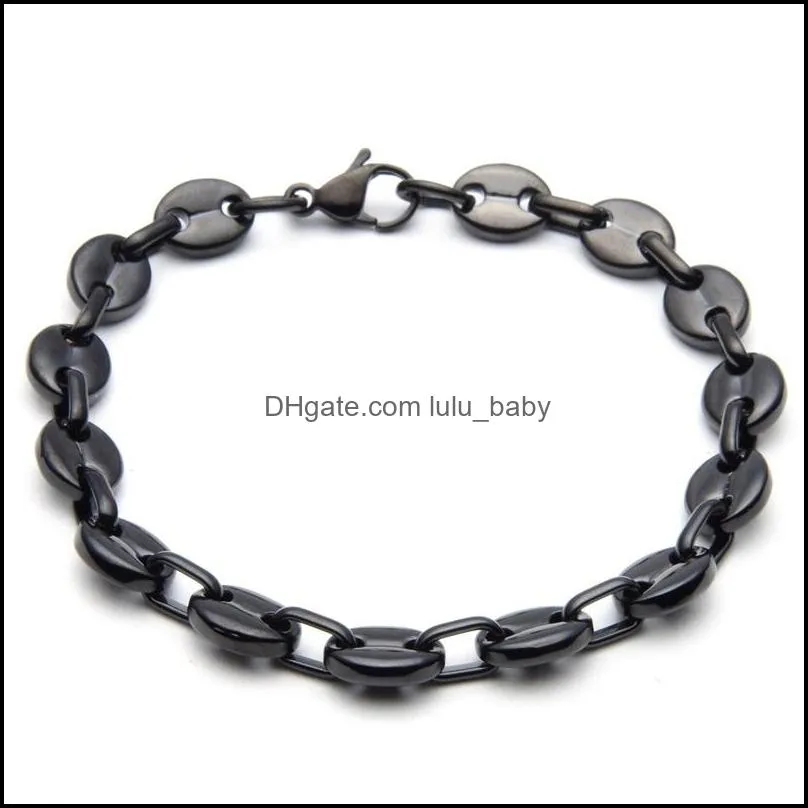 Fashion Jewlery 9mm Wide Brand New Men/Women`s Silver/Black/Golg Tone Stainless Steel Coffee Bean Link Chain Necklace Bracelet nb07 774