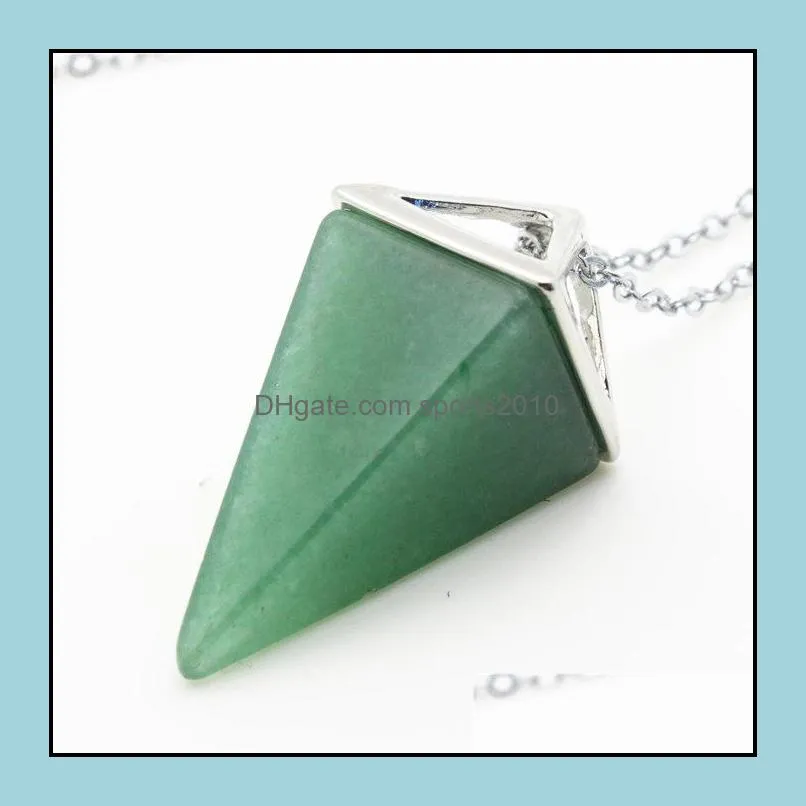 square pyramid cone stone opal crystal pendulum pendant necklace chakra healing jewelry for women men chain