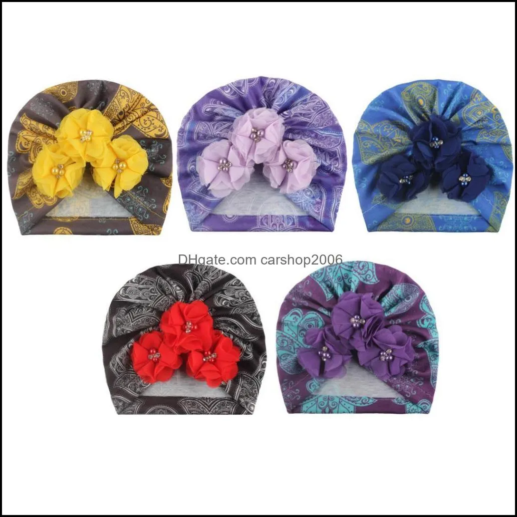 newborn baby girls boys print indian hats infant flower pearl caps kids outdoor slouchy printed cap spring autumn toddler flowers hat 5
