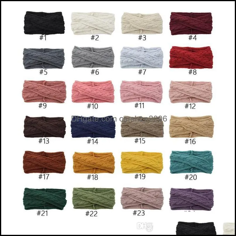 INS 24 Colors Knitted Headbands Turban Crochet Twist Headwear Winter Ear Warmer Headwrap Elastic Hair Band Women Hair Accessories