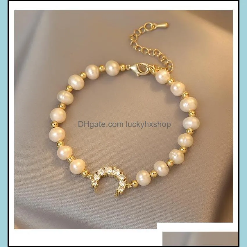 charm bracelets korea design fashion jewelry natural freshwater pearl bead bracelet zircon moon elegant women student daily