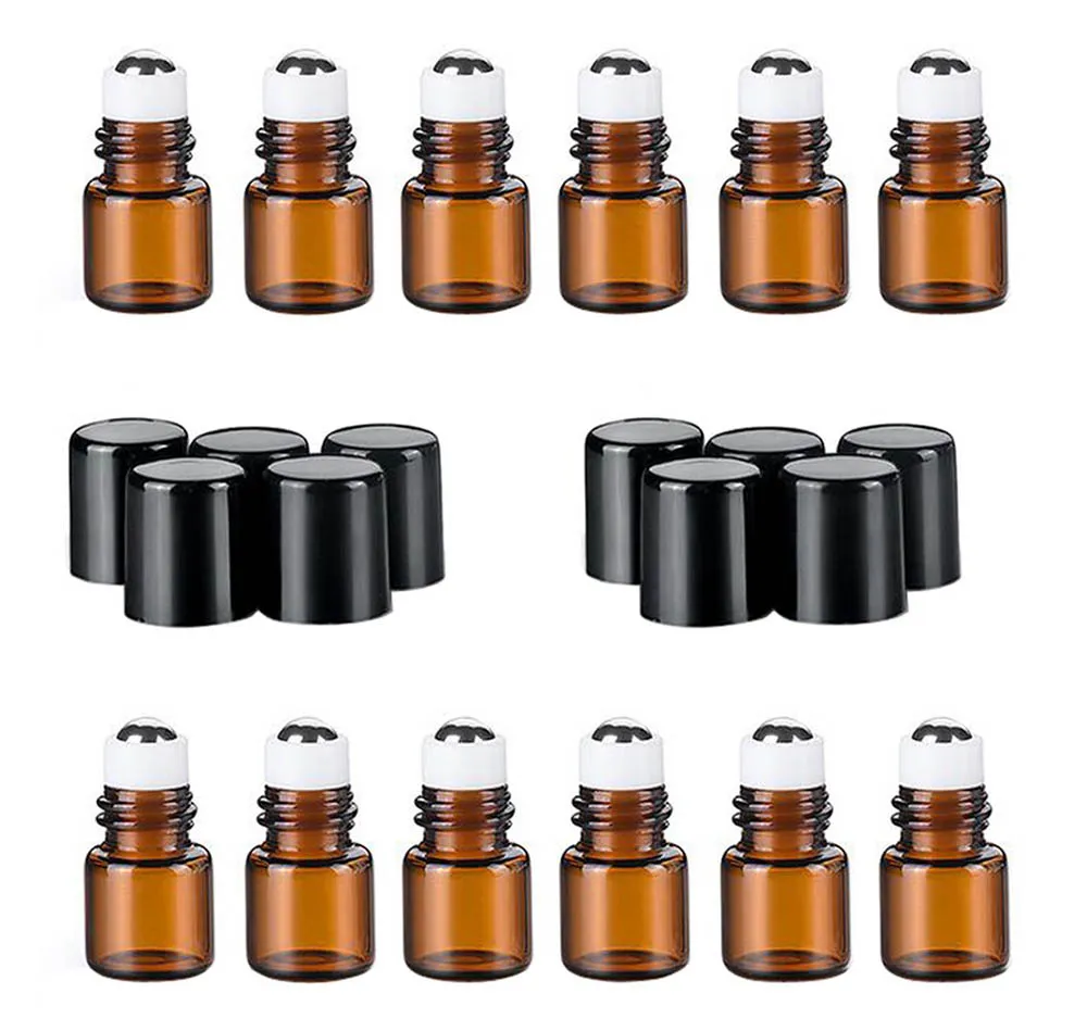 Braunglas-Rollerflaschen mit schwarzem Verschluss und Stahlrollerkugeln, Kosmetik- und Make-up-Aufbewahrungsverpackung, unverzichtbar