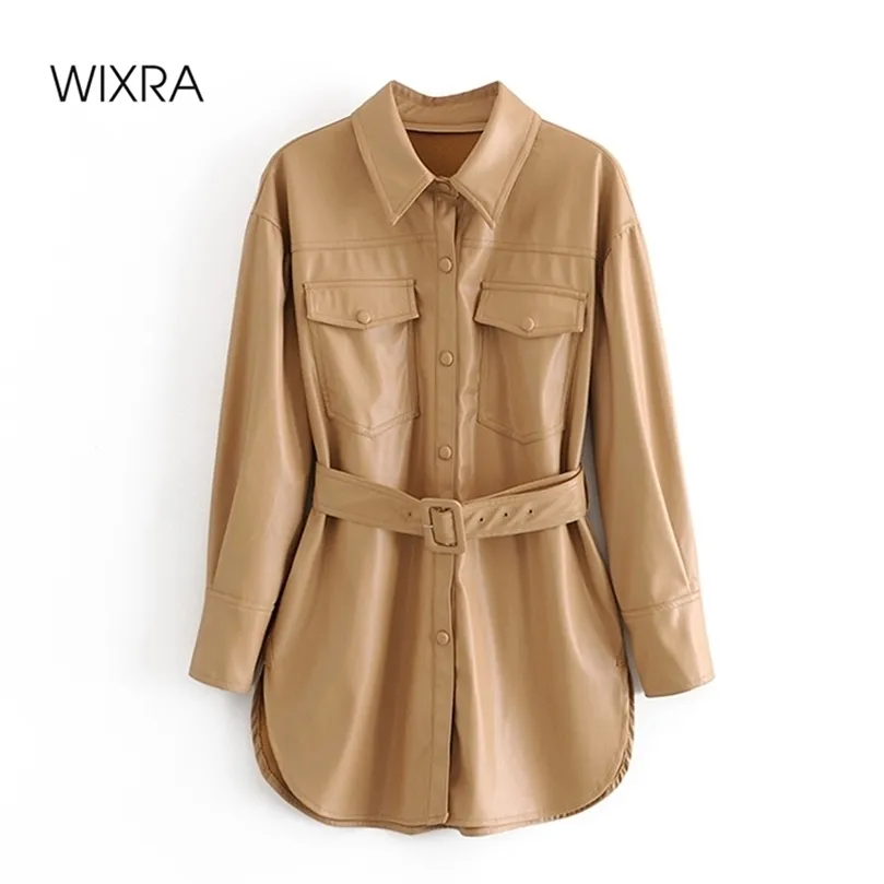 Wixra Womens Faux Leather Jackets Sashes Pu Coatターンダウンカラーソリッドジャケット