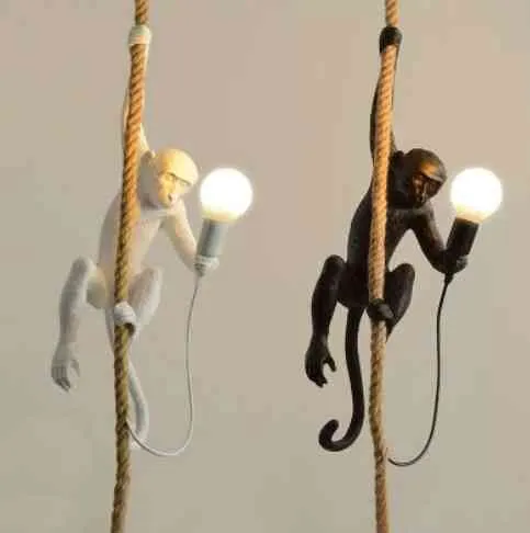 Monkey Lamp kleding Winkel Lamp retro industriële stijl dierhars hennep touwlamp Noordelijke kroonluchter J220613