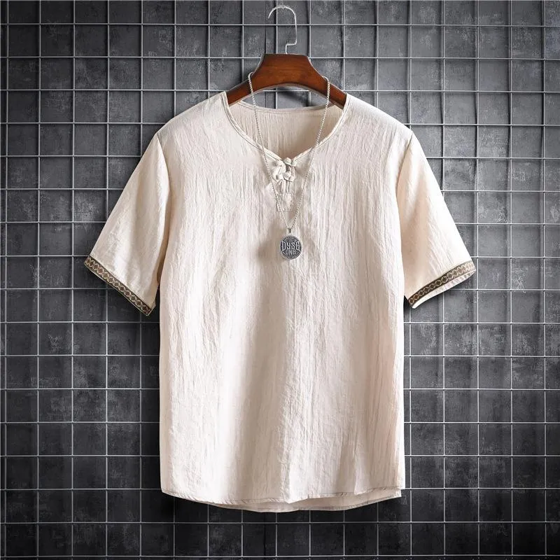 Men's T-Shirts Men's Summer Short Sleeve Loose T-Shirt Ultra-thin Chinese Style Dress Retro Buckle Top T-ShirtMen's