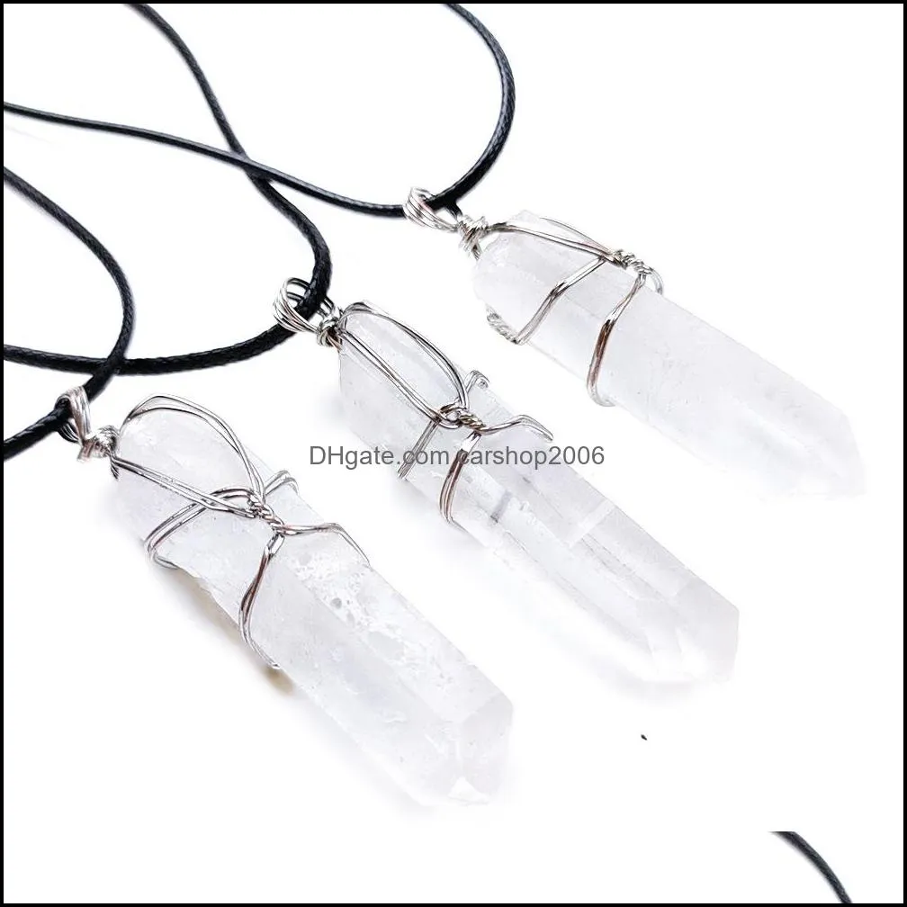 wire wrapped raw white stone healing crystal pillar pendant necklace jewelry women men charms necklaces