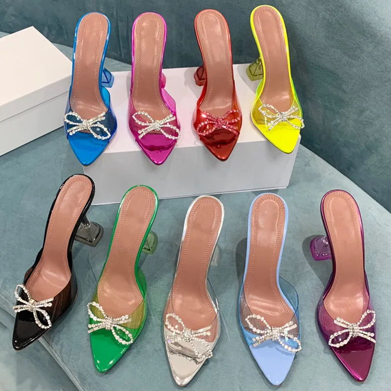 Sandales d'été à talons hauts pour femmes, pantoufles coulissantes transparentes de styliste, 2022