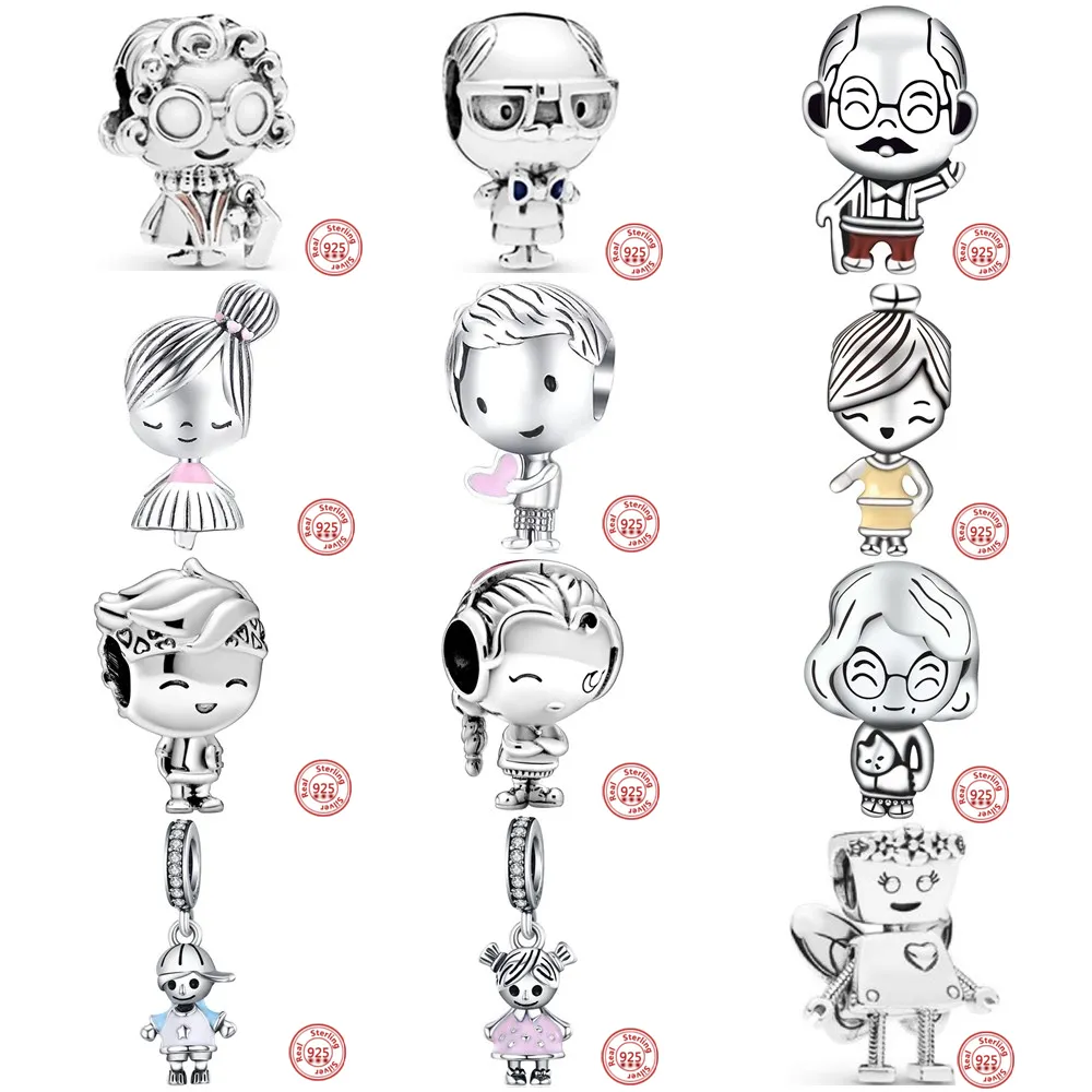 925 Silver Charm Beads Dangle Character Series Boy Girl Grandpa Mother Mother Bead Fit Pandora Charms Bracelet Diy Jewelry Association