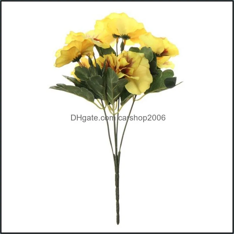 Decorative Flowers & Wreaths 1Pc 5 Head Artificial Handmade Simulation Plant Party/Wedding Banquet Flower Decoration Bunch Pansy Fake