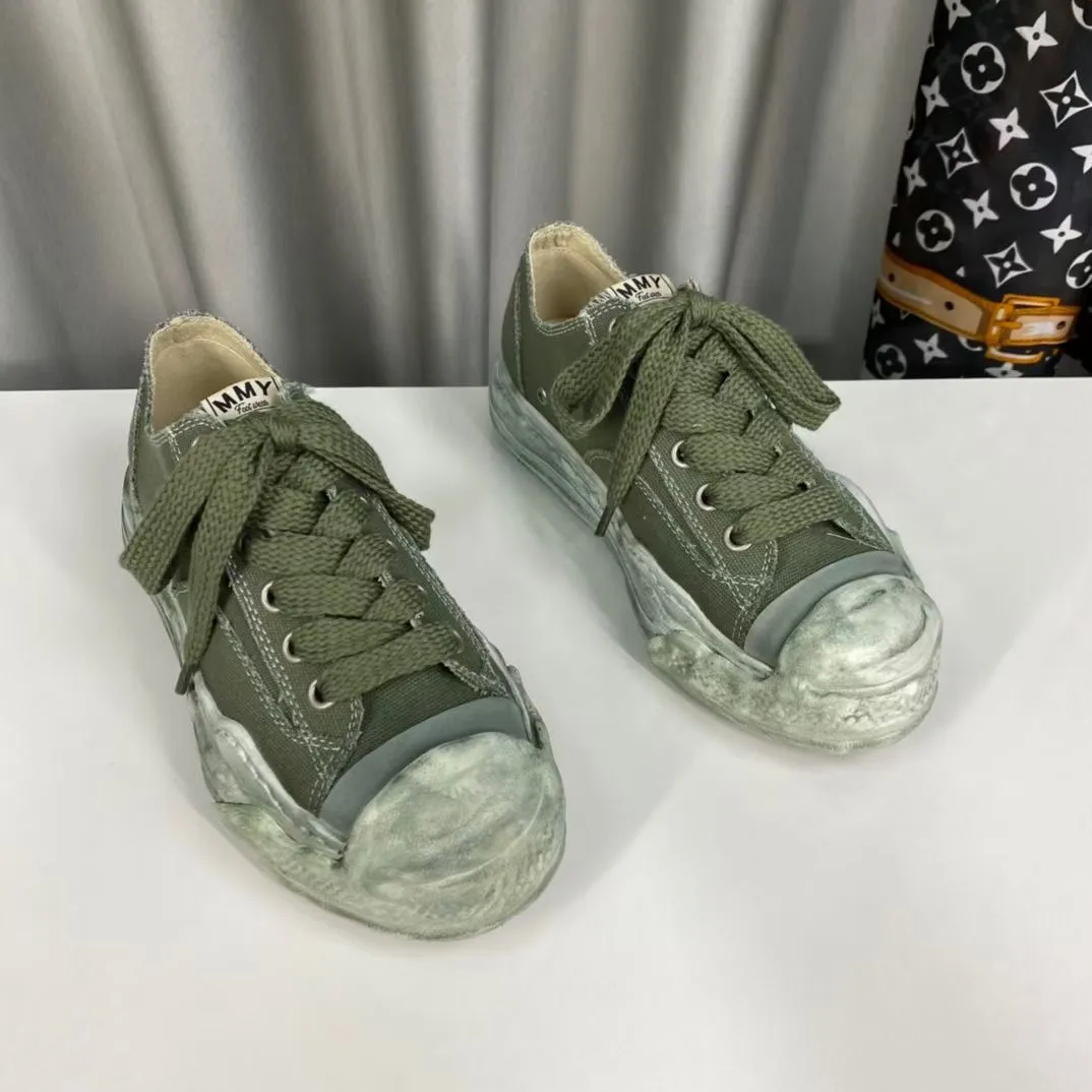 Mmy maison mihara yasuhiro hank låga lägenheter sneakers unisex canvas tränare snörning trimformade kvinnliga designers skor gummi mössa fabrikskor storlek 35-45