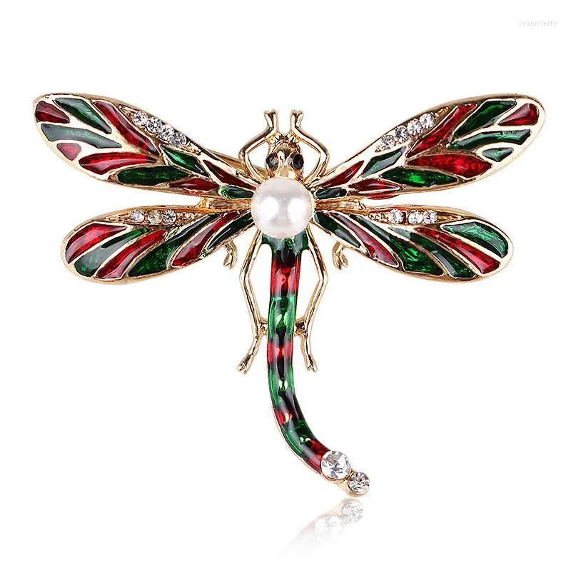 Pins broszki 2022 Pearl Dragonfly for Women Men Suit Słodki duży owad Enlamie Rhinestone Bankiet Bankiet Prezenty Akcesoria SeaU22