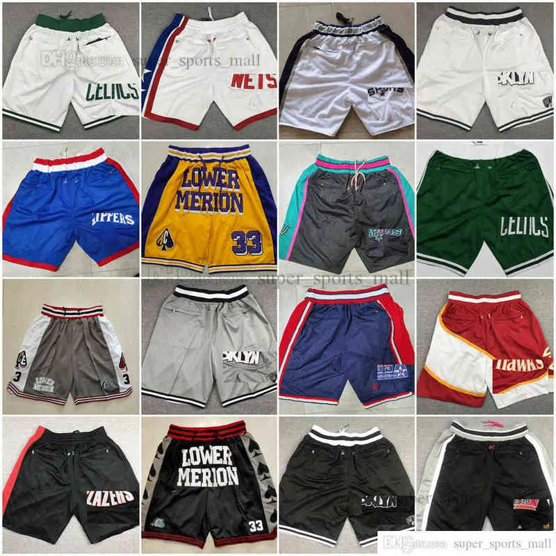 Toppkvalitetslag basketballshorts Justdon Short Retro Sports Wear With Pocket dragkedja Sweatpants Pant Black Blue Purple White Stitched Size