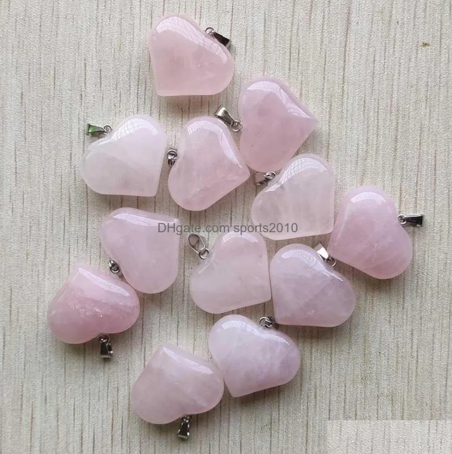 24mmx20mm beautiful natural rose quartz lover heart charms pink crystal stone pendant for jewelry making sports2010