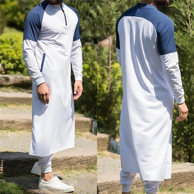 Roupas étnicas homens árabe jubba thobe moda muçulmana islâmica abaya dubai kaftan masculino manga longa costurando manto de suéter do Paquistão saudita