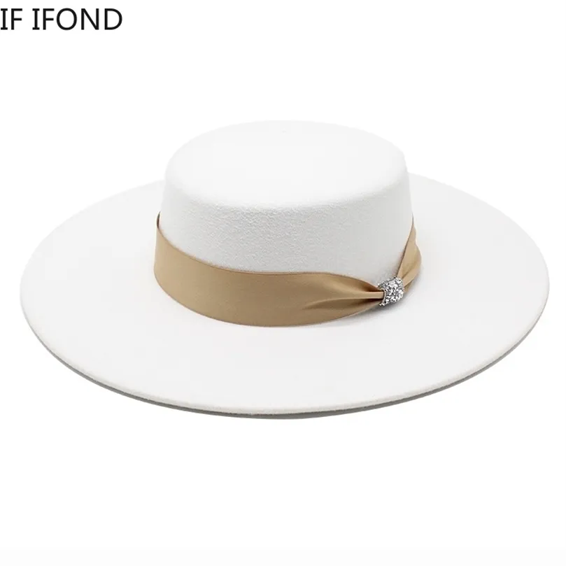 Dames françaises blanc Bownot Satin feutré Fedoras chapeau femmes Banquet élégant robe de soirée formelle casquette 10CM large bord chapeau d'église 220514