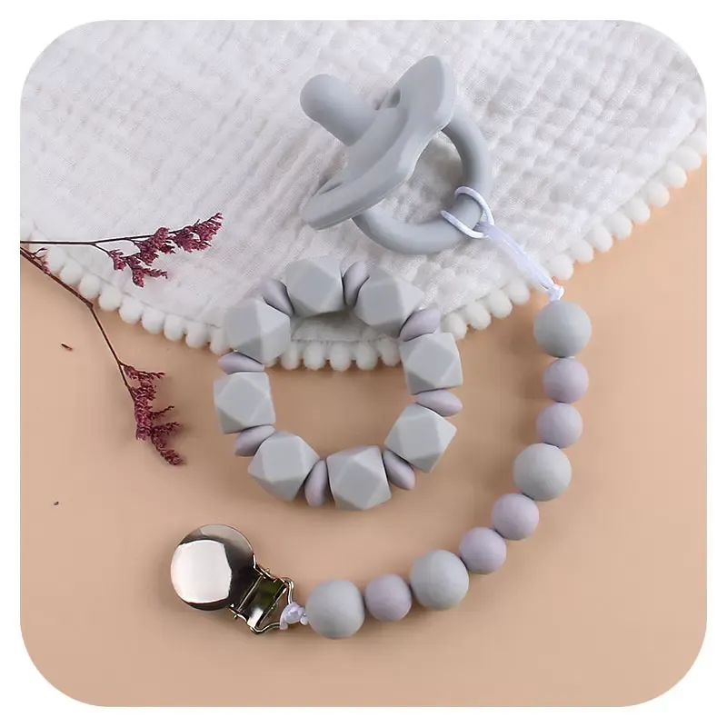 Baby Pacifier Clip + Silicone Teether Beads Bracelet Toddlers Product