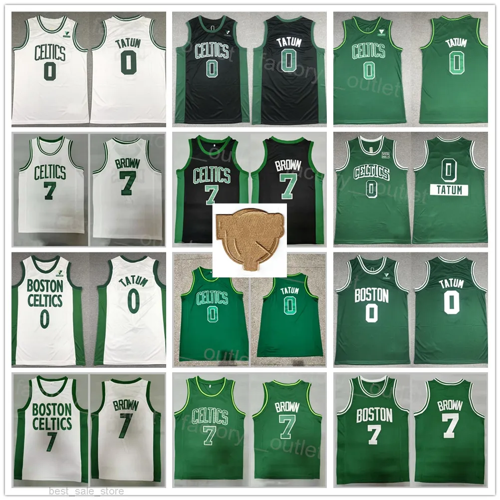 Finalen man basket Jayson Tatum Jersey 0 Jaylen Brown 7 Alla sömda lagfärgvit Green Black för sportfans Pure Cotton