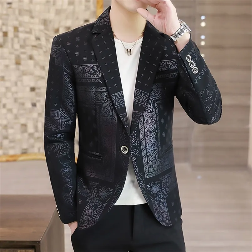 Luxury Party Prom Blazer Mens Flowers Design Kontrast Collar Dress Middag Blazer Homme Slim Fit Suit Jacket Plus Size 3XL 220514