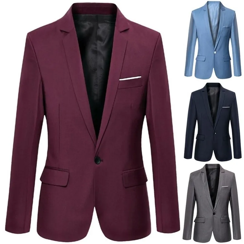 Mode män solid färg långärmad lapel slims blazer kostym kappa utkläder plus storlek manliga blazers mens kappa bröllop droppe 220527