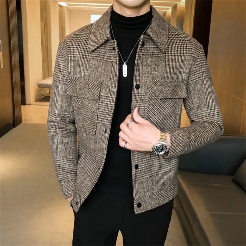 PLAID JACKES MEN WOAL Trench Coat Jacket Outwear Casual Slim Fit Tjockare Winter Jackets Högkvalitativa steetwear Windbreaker 201127