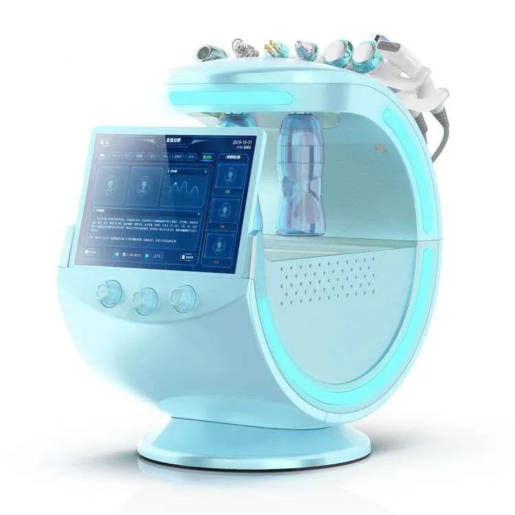 High quality Ice Blue Ultrasonic RF Aqua Skin Scrubber Anti-wrinkle HydraOxygen Dermabrasion Facial with skin analysizer cleaning Machine