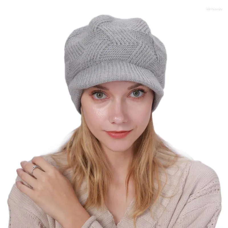 Baretten mode winter warme vlies gevoerde slouchy schedel beanie vizier cap gebreide sboy hoeden voor vrouwen koud weer hoed rand