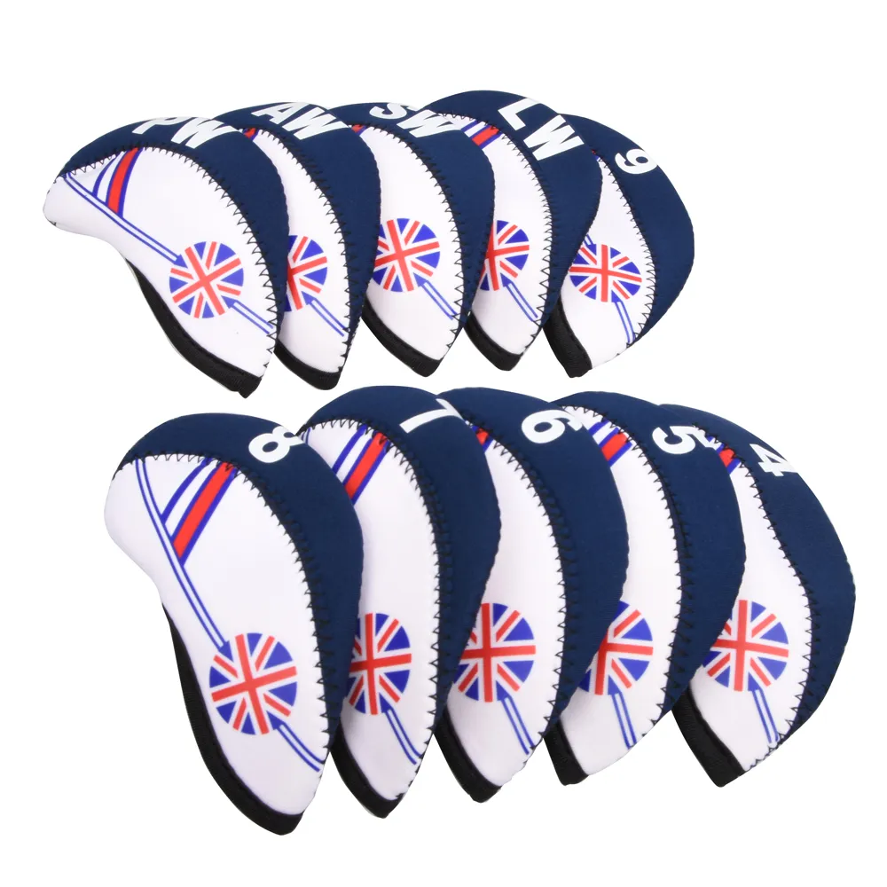 2021New10pcs/Set Golf Club Demir Kafa Kapağı Neopren Ulusal Bayrak Headcover Su Geçirmez Golf Kulübü Başkanı