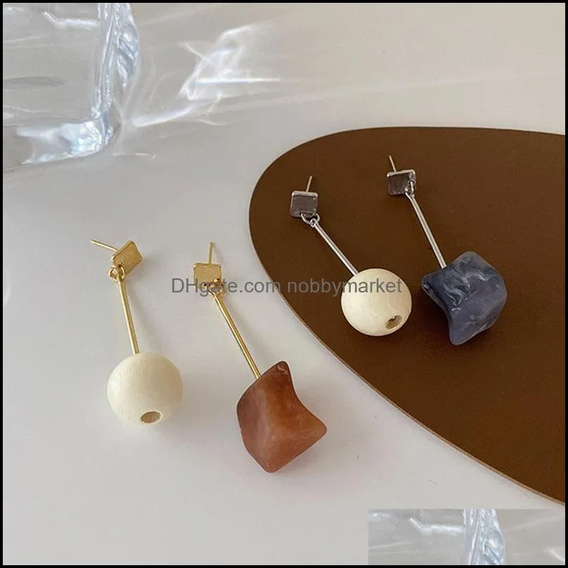 Dangle & Chandelier TARCLIY Creative Design Asymmetric Wooden Ball Irregular Resin Earring Geometric Metal Long Temperament Women