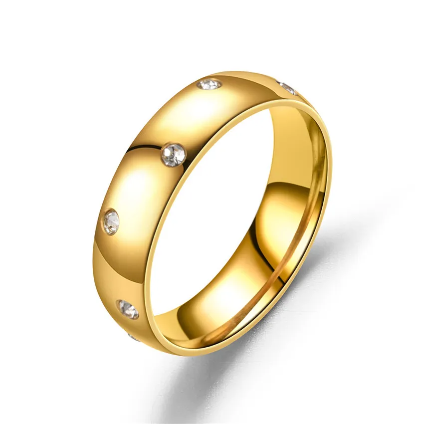 Guld rostfritt stål mikrouppsättning zirkonring band diamantringar för kvinnliga män engagemang bröllop gåva fin mode smycken