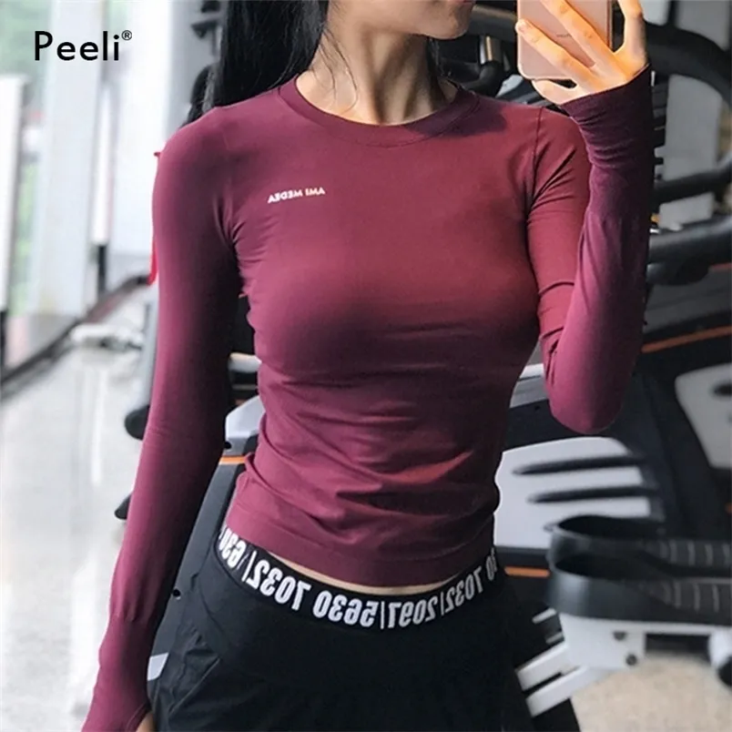 Peeli koszule z długim rękawem Sport Fitness Joga Top Sport Wear dla kobiet na siłowni koszulka mejmer mejr thirt 220727