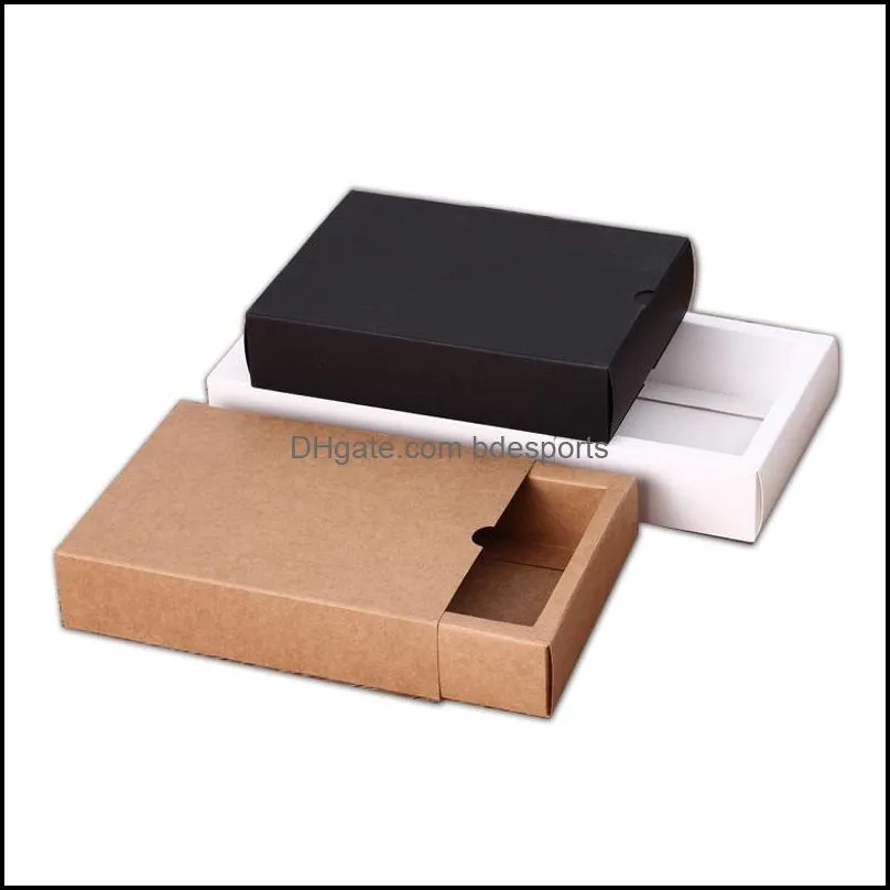 Black Kraft Gift Packaging Cardboard Boxs Black Packing Gift Box White Paper Drawer Box Wedding Favor Delicate Drawer Box