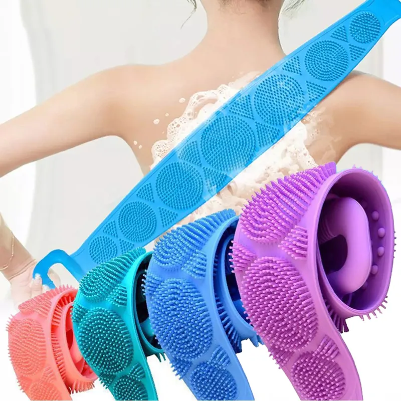 Accueil Gommages corporels Éponge magique pour le corps Brosses en silicone double face Serviette de bain Frotter le dos Sangle de douche Peau propre Brosse de massage exfoliante Body-Scrubber ZL0743