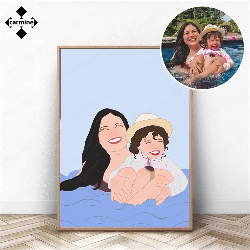 맞춤형 초상화 캔버스 페인팅 개인화 된 벽 예술 커스텀 가족 초상화 포스터 포스터 포인트 사진 홈 장식 220623