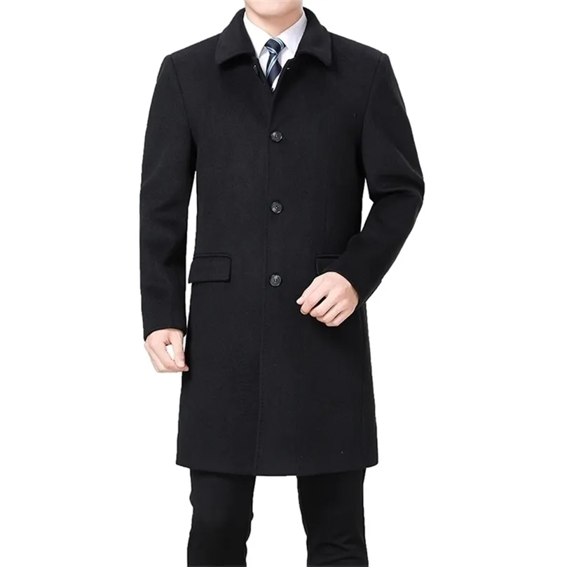 Woolen Winter Cashmere Pea Men Men Overcoat Long Wool Blend Fat Palto Erkek Mont Kaban 201128