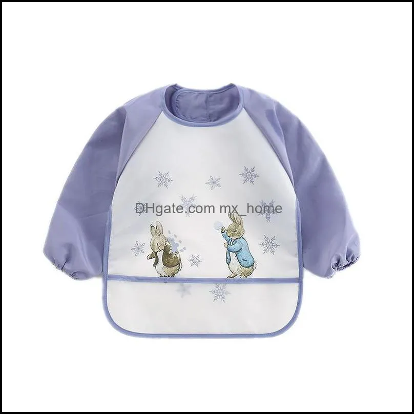 easter baby toddler bib overall waterproof rabbit print girl boy burp cloths long sleeve cartoon kids feeding smock apron eating coverall clothes