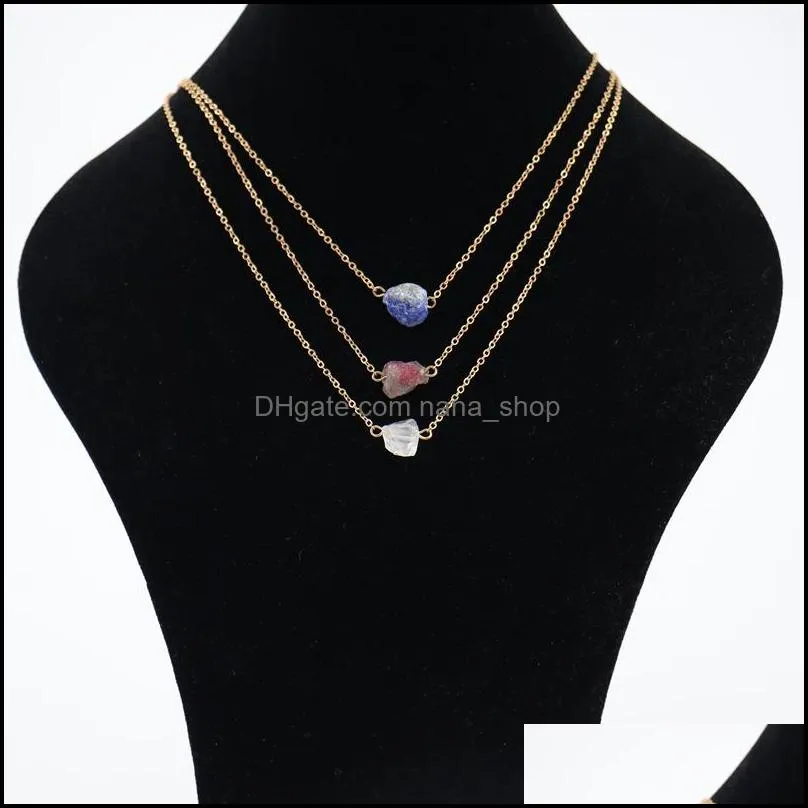 Natural crystal stone irregularity pendant necklace Reiki Healing Lapis Lazuli Tiger`s Eye Pink Quartz Crystal Amethysts necklaces for women