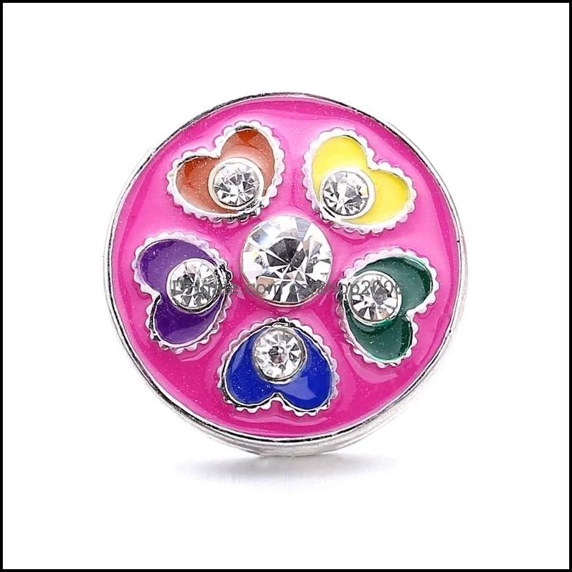 wholesale crystal silver color owl snap button heart charms women oil painting jewelry findings rhinestone 18mm metal snaps buttons diy bracelet