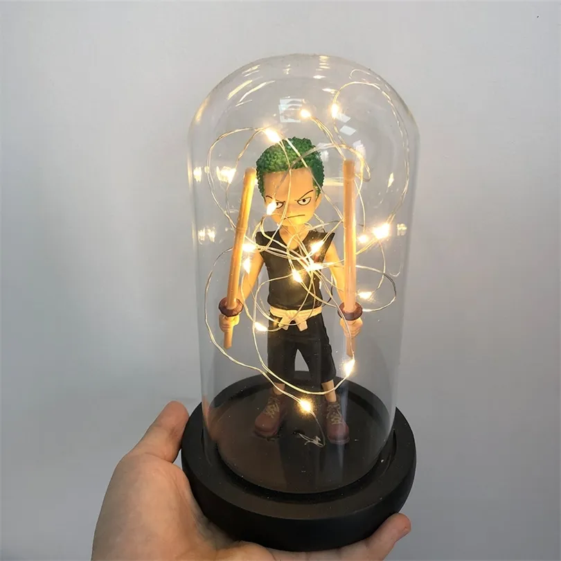 2020 Anime Ronoa Zoro Ghost Ghost Cut Versauron PVC Actiecollectie Figuur Model Gift Luffy met LED -licht in Glass T200619